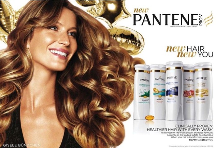 100 anuncios publicitarios con eslogan: Mejores slogans. Shampoo Pantene: Nuevo cabello, nueva tú. 