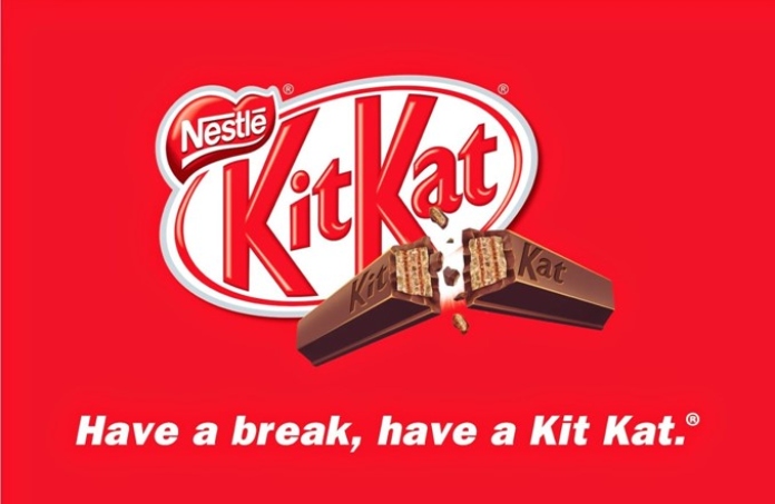 100 anuncios publicitarios con eslogan: Mejores slogans. Kit Kat: tómate un descanso, cómete un Kit Kat. 