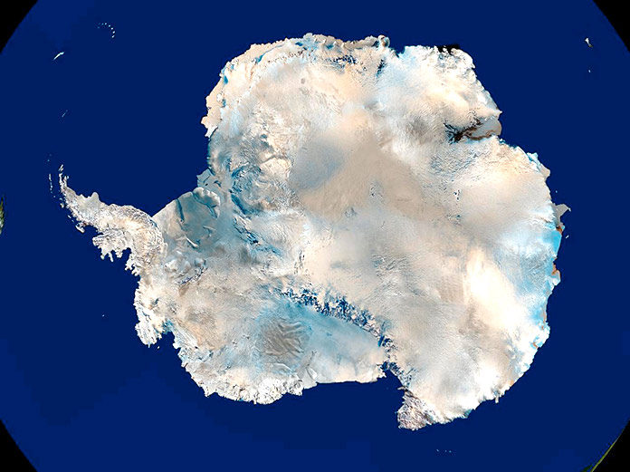 Mapa satelital de Antártida.