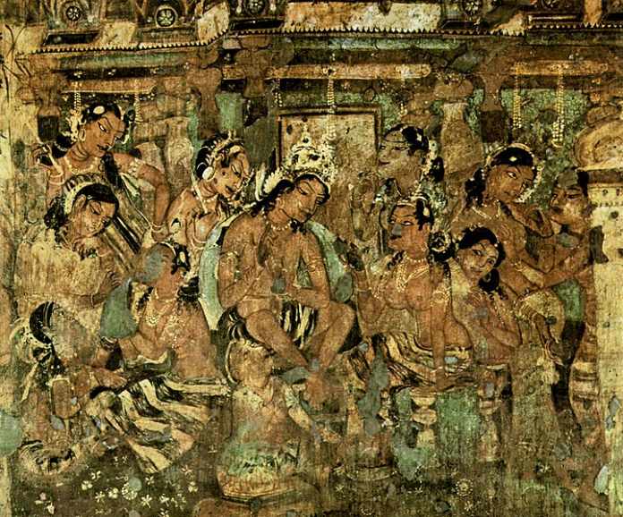 Arte indio. Mahajanaka Jataka. Cuevas de Ajanta. Siglos VI o VI.