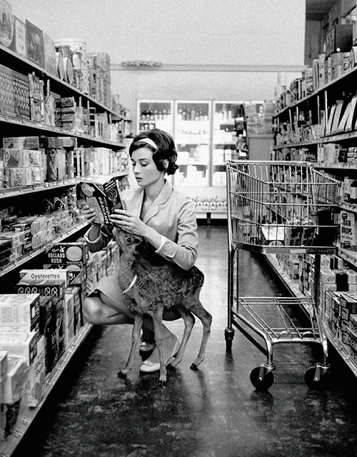 Audrey Hepburn de compras con su ciervo "Ip"