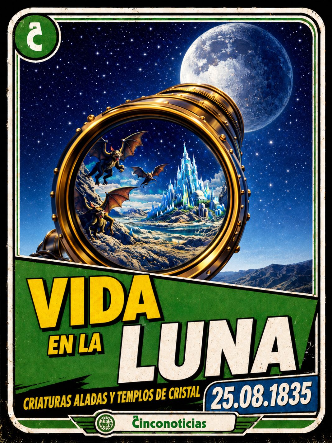 Tarjeta coleccionable Cinco Noticias "El gran bulo de la Luna" de 1835
