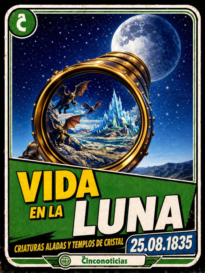 Tarjeta coleccionable Cinco Noticias "El gran bulo de la Luna" de 1835