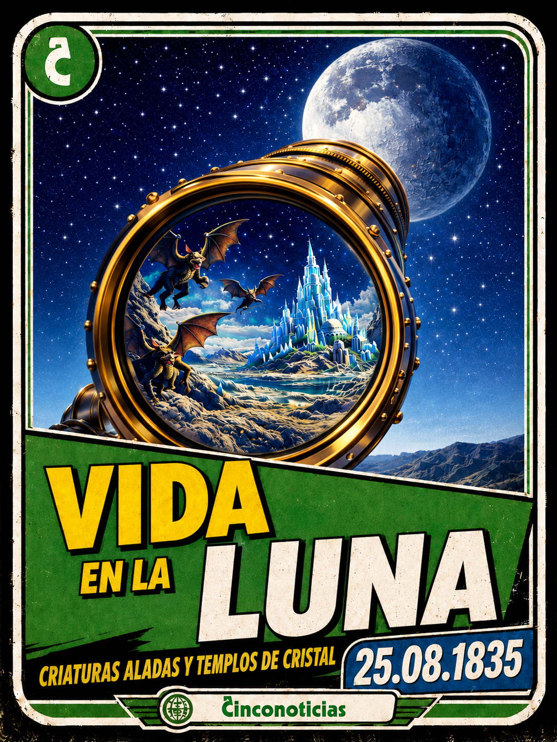 Tarjeta coleccionable Cinco Noticias "El gran bulo de la Luna" de 1835