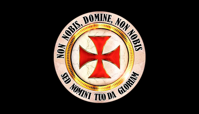 Sello templario con la Cruz patada roja y su lema “Non nobis, Domine, non nobis, sed nomini tuo da gloriam” (“Nada para nosotros, Señor, nada para nosotros, sino para la gloria de tu nombre”)