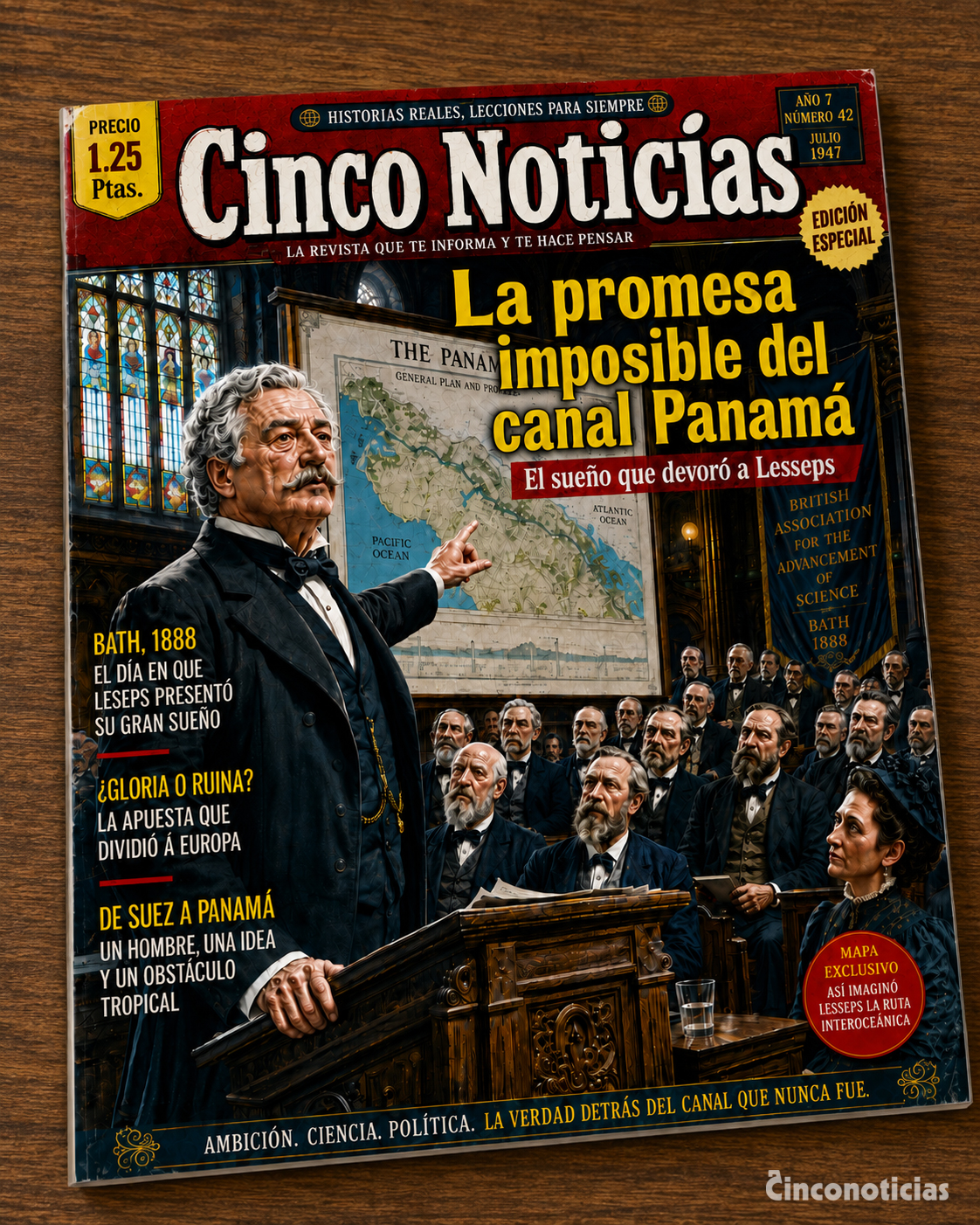 Portada de revista pulp inspirada en la promesa que realizó Lesseps sobre abrir el canal de Panamá en 1890