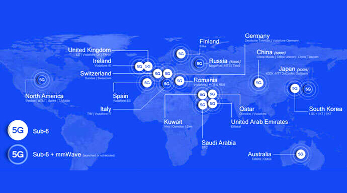 Mapa de la cobertura 5G en el mundo en 2020