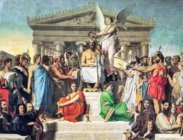 Época literaria antigua. Apoteosis de Homero. Cuadro del pintor Jean Auguste Dominique Ingres, 1827. Museo del Louvre, París. 