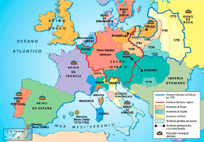 Mapa de Europa con la llegada del Barroco