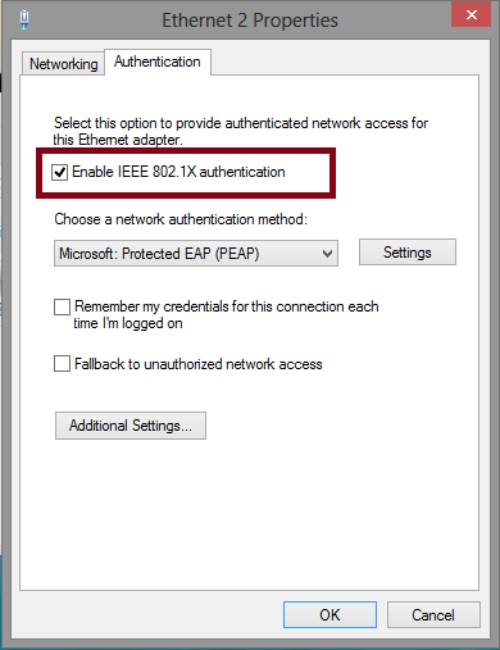 Configuración del Ethernet IEEE 802.1x de Microsoft Windows 8
