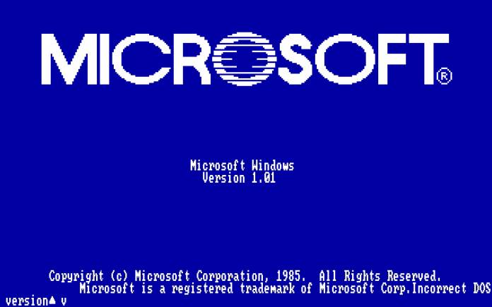 Pantalla de inicio deL sistema operativo  Windows 1.01