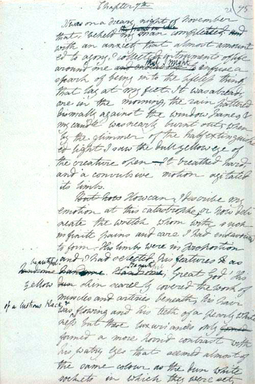 Página manuscrita de Frankenstein