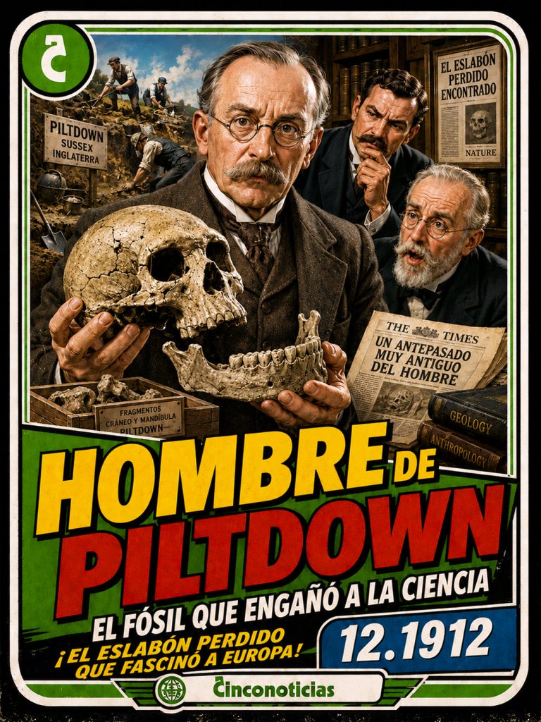 Tarjeta coleccionable Cinco Noticias "Hombre de Piltdown" de 1912