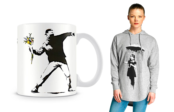 Taza y sudadera con obras de Banksy impresas