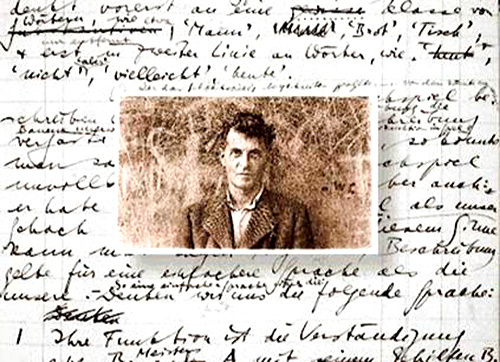 Fotografía antigua de Ludwig-Wittgenstein sobre uno de sus escritos a mano