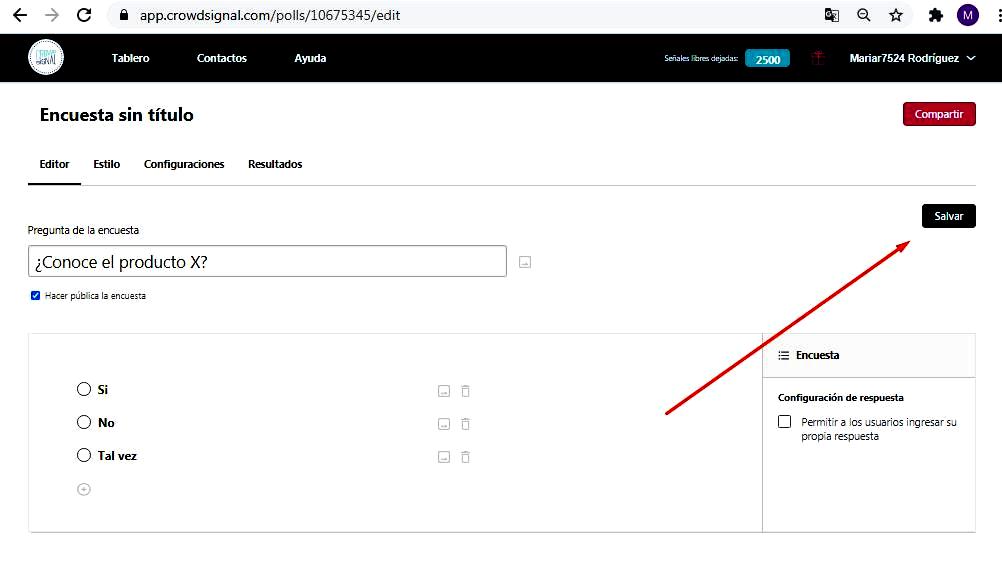 Páginas para hacer encuestas - Salvar encuesta Crowdsignal