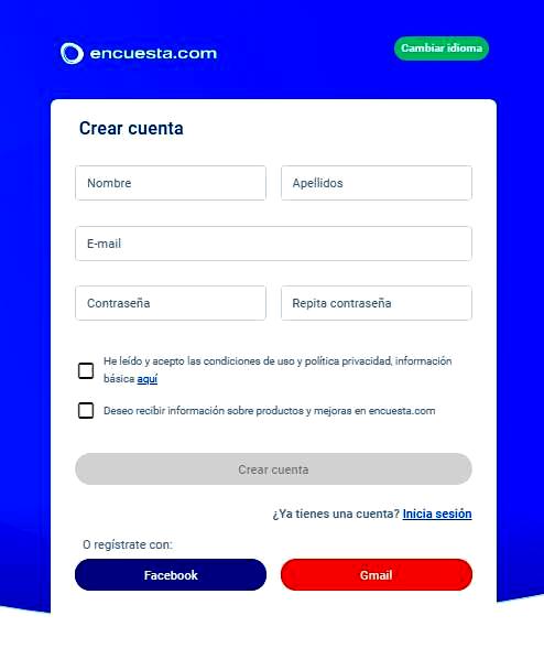 Páginas para hacer encuestas - Crear cuenta en Encuesta.com