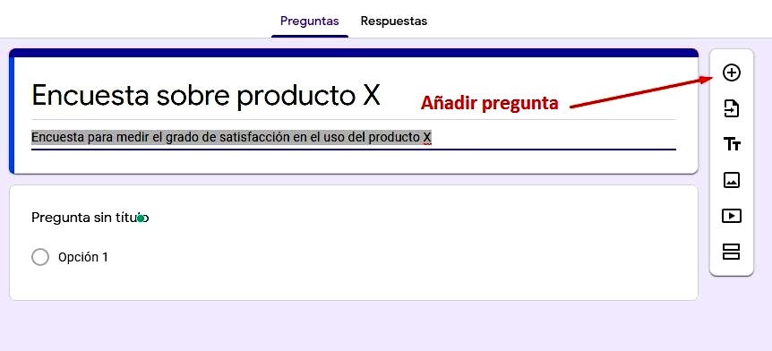 Páginas para hacer encuestas - Añadir pregunta en Google Forms