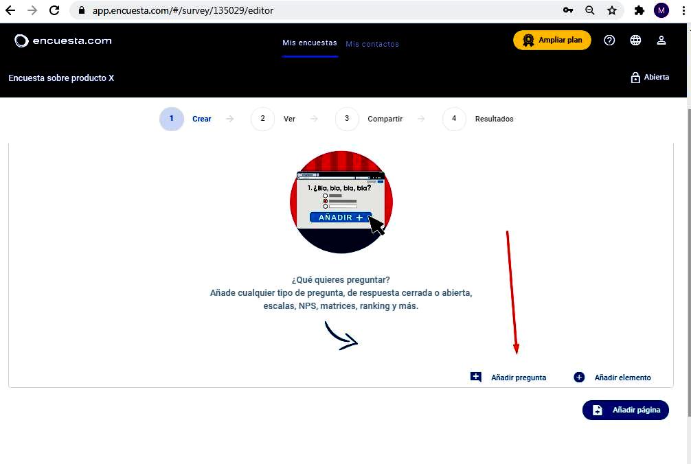 Páginas para hacer encuestas - Añadir preguntas en Encuestas.com