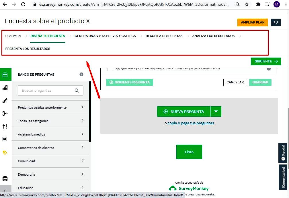 Páginas para hacer encuestas - Configuración de la encuesta SurveyMonkey