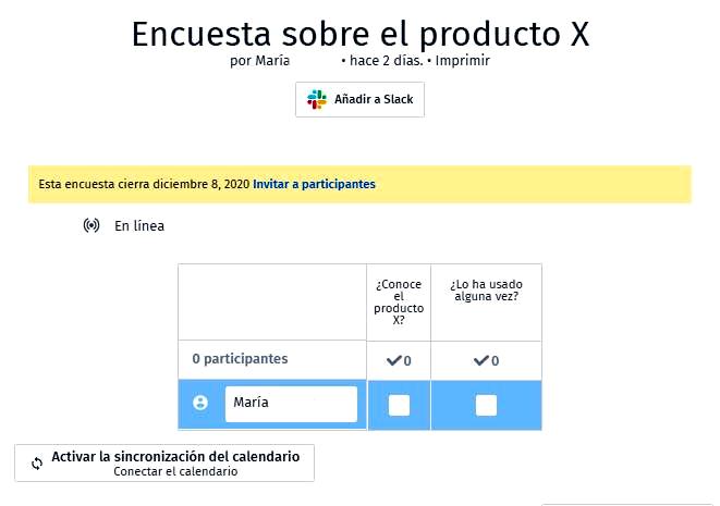 Páginas para hacer encuestas - Formato encuesta Doodle