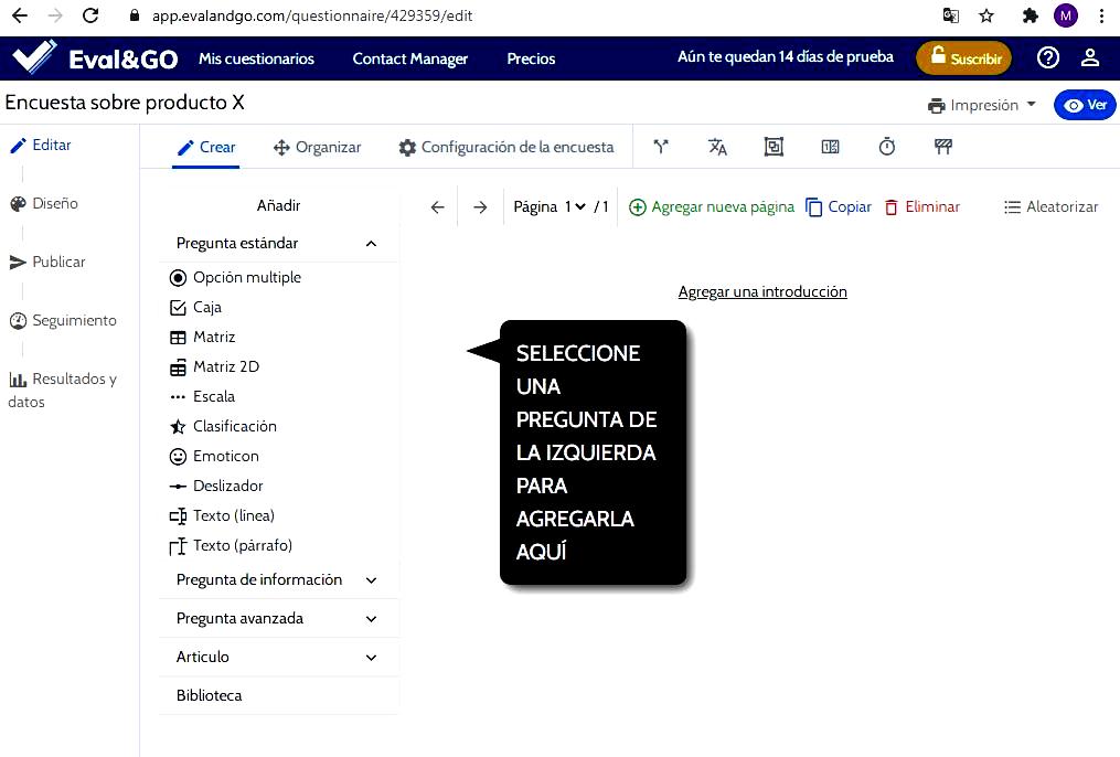 Páginas para hacer encuestas - Incluir preguntas Evalandgo