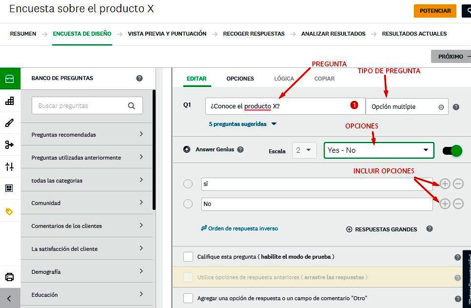 Páginas para hacer encuestas - Introducir preguntas 