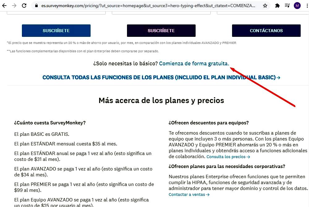 Páginas para hacer encuestas - Opción gratuita SurveyMonkey