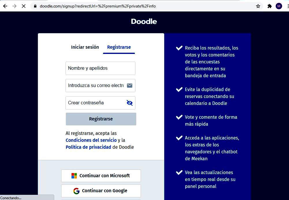 Páginas para hacer encuestas - Pasos para registrarse en Doodle 