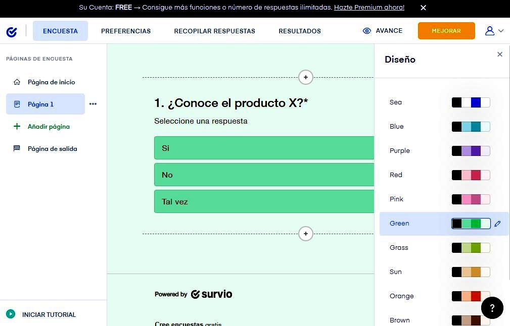 Páginas para hacer encuestas - Personalización encuesta Survio