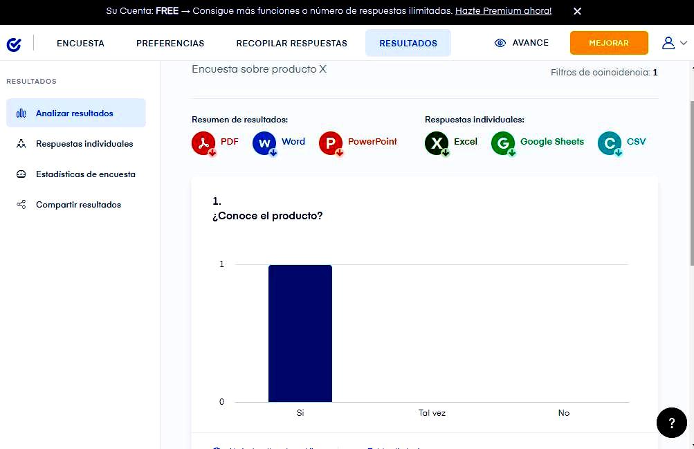 Páginas para hacer encuestas - Resultados de la encuesta Survio