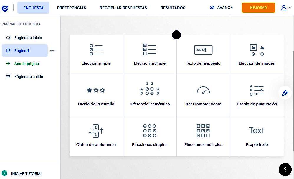 Páginas para hacer encuestas - Tipos de preguntas Survio
