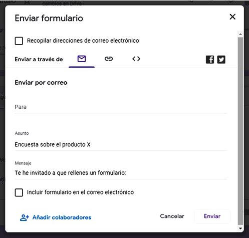 Páginas para hacer encuestas - Opciones de envío Google Forms 