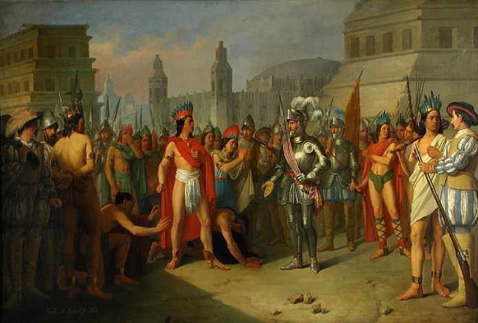 Personajes históricos mexicanos. Prisión de Cuauhtémoc. Autor: Carlos Esquivel y Rivas. 1854. Museo de Zaragoza.