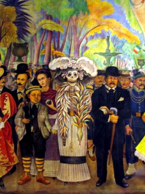 Pintores mexicanos. Diego Rivera. Fragmento de la obra Sueño de una tarde dominical en la alameda central, 1947.