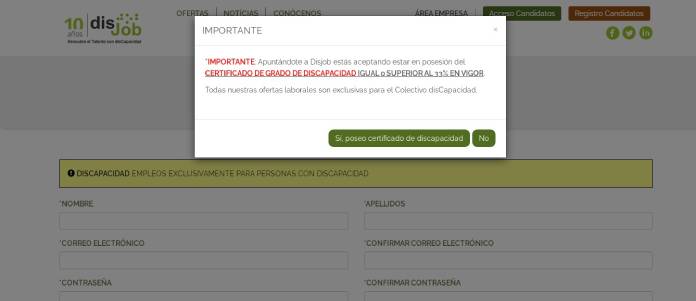Portales de empleo en España - Disjob certificado de discapacidad