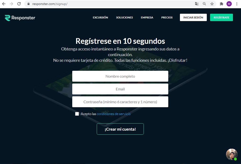 Páginas para hacer encuestas - Registro en Responster