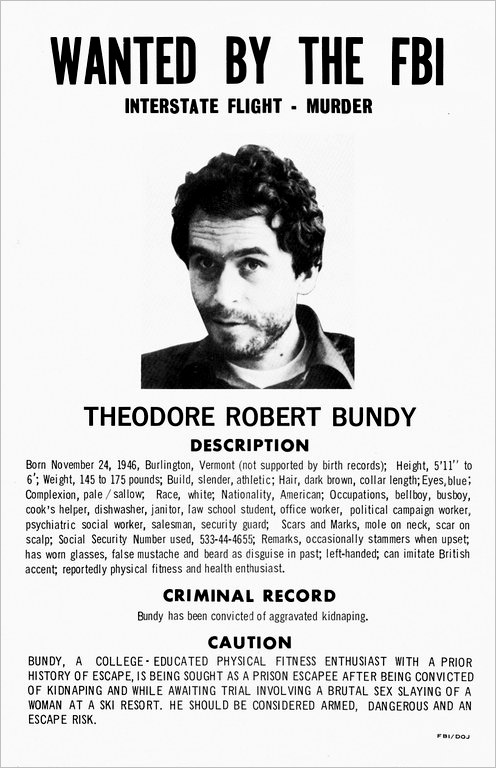 Aviso de busca y captura de Ted Bundy