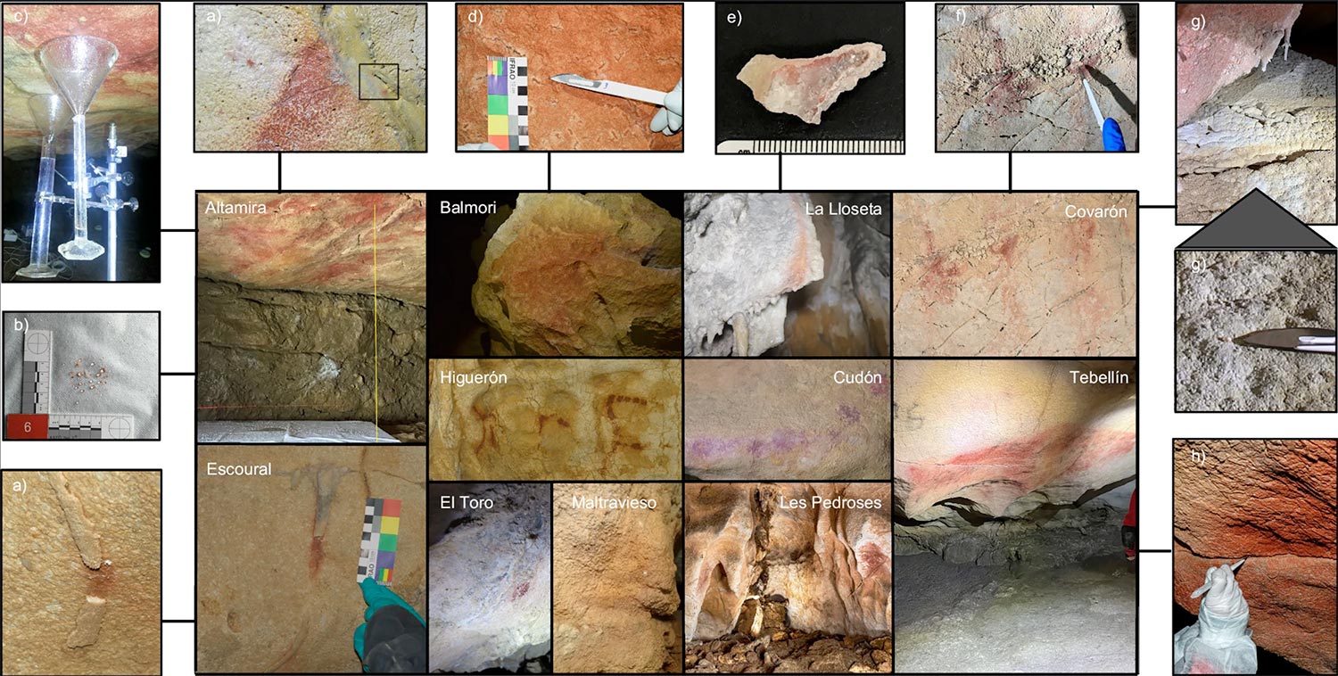 Paneles y figuras de arte rupestre paleolítico muestreados en 11 sitios.