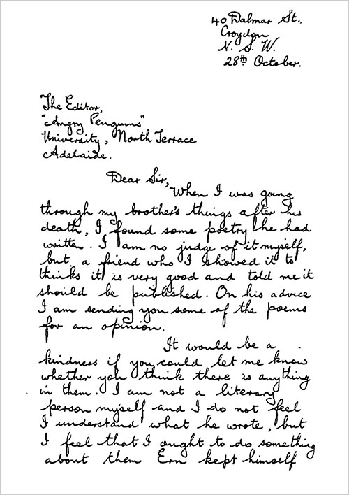 Carta de Ethel Malley a Max Harris