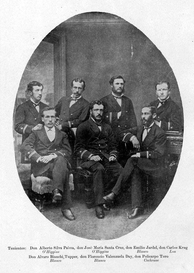 Policarpo Toro junto a otros marinos (lámina publicada en 1909)