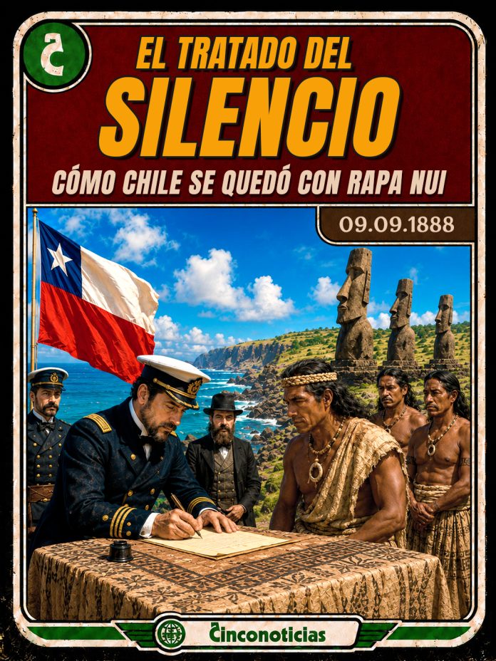 Tarjeta coleccionable Cinco Noticias "El tratado del silencio. Cómo Chile se quedó con Rapa Nui"