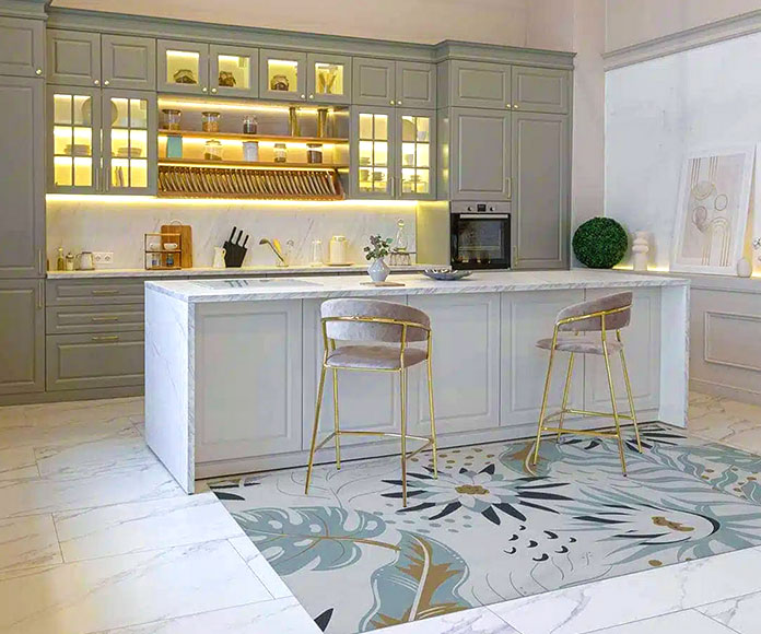 Cocina con alfombra vinílica