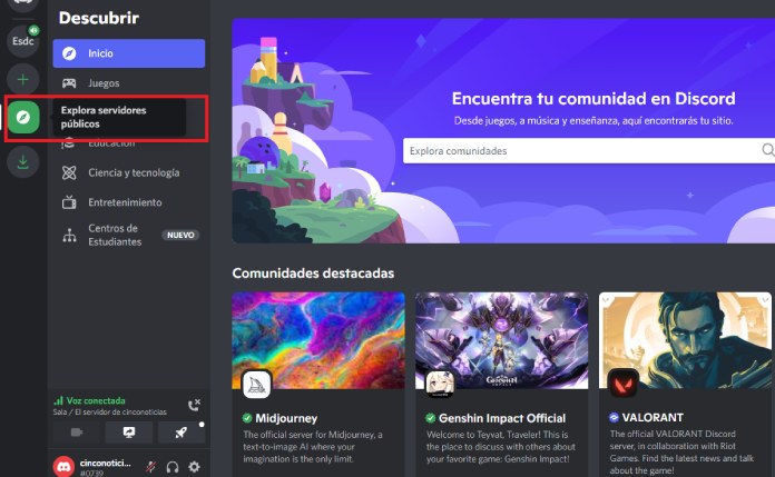 Buscar servidores en Discord.