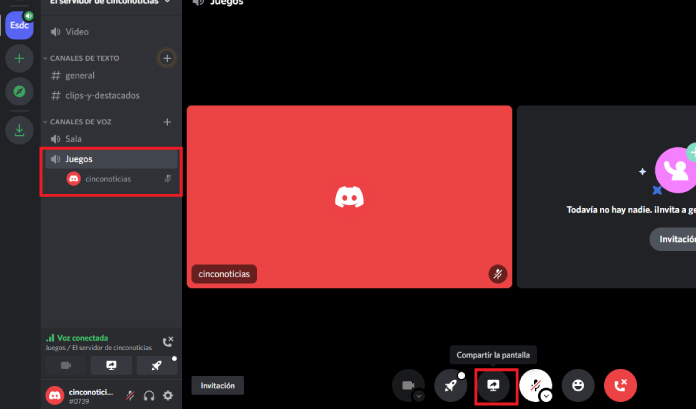 Compartir pantalla en Discord.