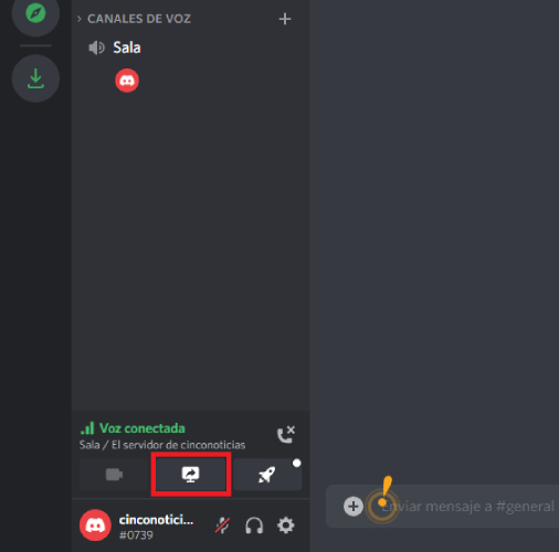 Compartir pantalla en Discord.
