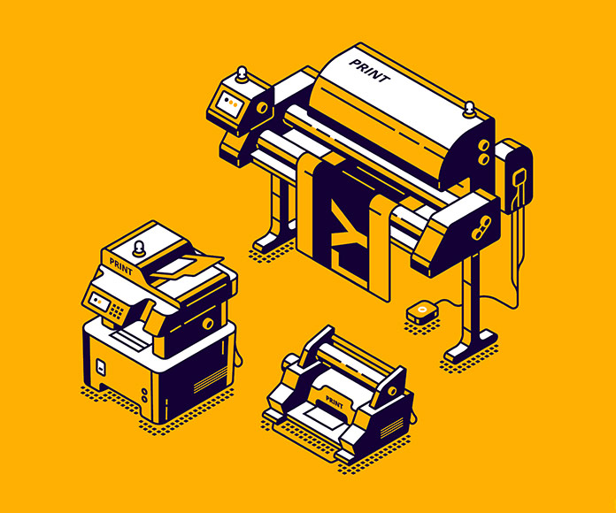 Ilustracón de máquinas de imprenta