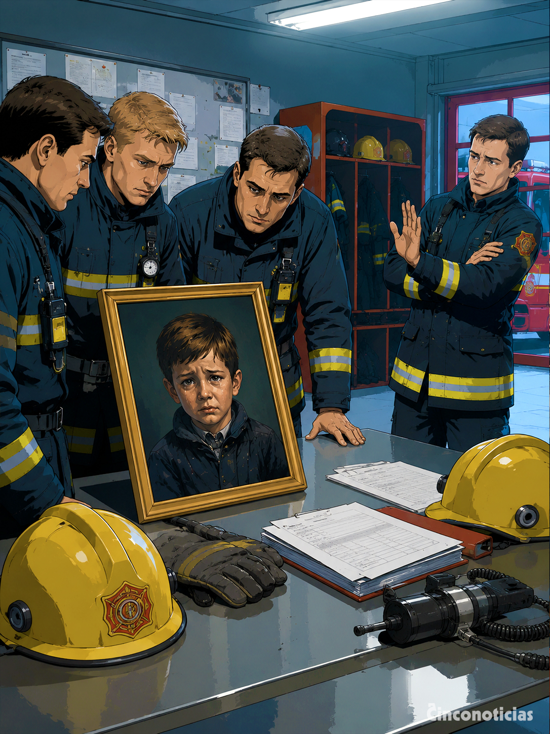 Cuatro bomberos de Rotherham observan el supuesto cuadro maldito del niño llorando