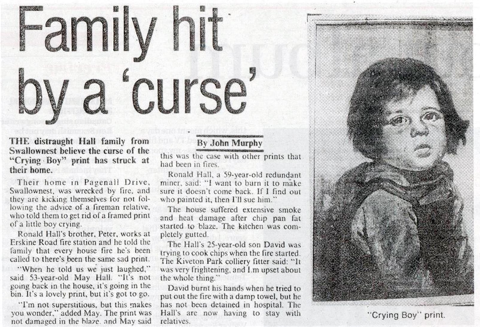 Recorte de la noticia "Familia golpeada por una 'maldición'" del 2 de septiembre de 1985.