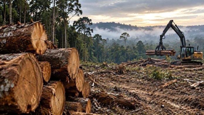 Tala industrial en uno de los grandes bosques del planeta
